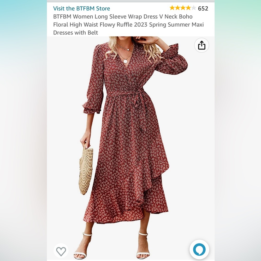 Boho style faux wrap dress, long sleeves, NWT.